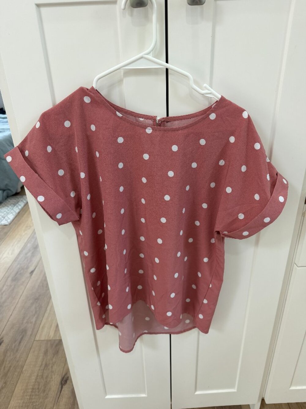 pink polkadot blouse